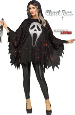 Fun World Ghost Face Glittering Poncho - Adult Costume