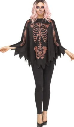 Fun World Poncho Rose Gold-glitter Skeleton